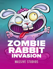 Tarjeta de juego con conejos zombis y acción caótica tipo arcade